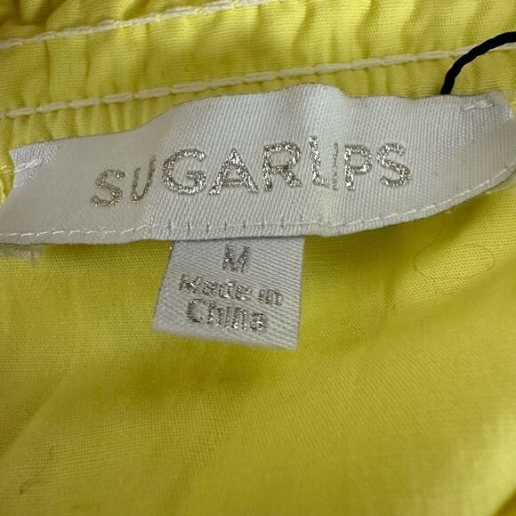 Sugarlips Women's Size M Square Neck Peasant Blouse Bright Yellow Puff Sleeve Ne - Picture 3 of 9